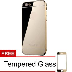 Case For Iphone 5 / 5S / 5SE Bumper Chrome With Backcase Mirror Slide - Gold + Free Tempered Glass
