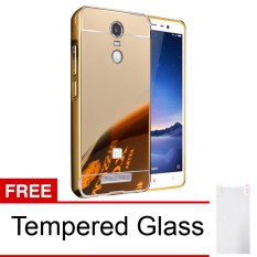 Case Mirror Aluminium Bumper With Mirror Slide For Xiaomi Redmi Note 3 + Gratis Tempered Glass - Gold