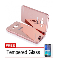 Case Samsung Galaxy J1 Ace Backcase Alumunium Bumper With Mirror Backdoor Slide - Rose Gold + Gratis Tempered Glass