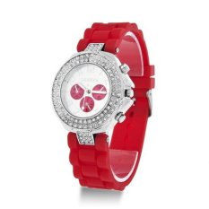 Classic Unisex Leisure Rhinestone Silica Gel Watch (Red)