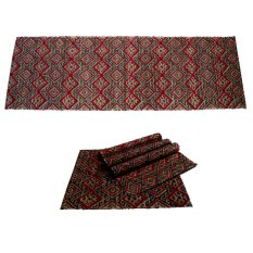 Decoku Bundling motif Tenun Ikat Merah 1 pc Taplak Meja 125cm + 4 pcs Alas Makan