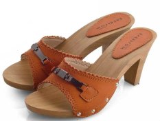 Everflow AJ101 Sandal High Heel Wedges - Pu Pvc - Clogs - Modis Dan Cantik - Tan