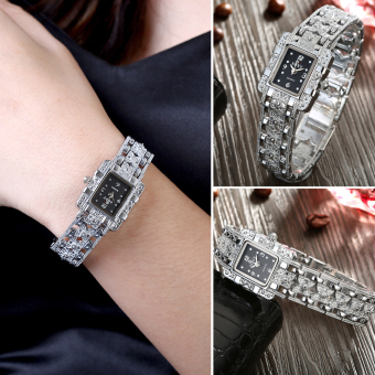 Fashion Casual Bracelet Watch Women Rhinestone Elegant Quartz Watch Black   