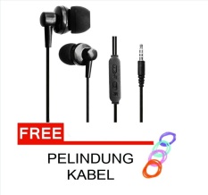 Flash Angel Headset Handsfree Earphone Stereo Rock Solid Super Bass - Hitam + Gratis Pelindung Cable
