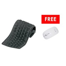 Flexible Keyboard Foldable USB Flexible Keyboard - Abu-abu + OCEAN 2.4GHz Wireless Optical Mouse - Putih