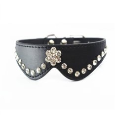 Flower Style Rhinestone Decorated Soft PU Adjustable Pet Dog Puppy Safety Collar - Size XS (Black)- Intl