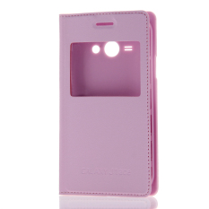 For Samsung Galaxy J1 Ace PU Leather Slim Flip Stand Auto Sleep / Wake Case Cover with View Window - Pink (Intl)
