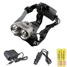 Genwiss 2 x CREE XM-T6 LED Aluminum alloy Headlamp Torch headlight Flashlight 6000 lumens 3 Modes super T6 for Camping Biking Hunting (include 2 x 5000mAh 18650 battery + Charger + Car Charger)