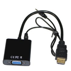 Gold-Plated Active HDMI To VGA Adapter Converter Cable with Audio (Male To Female) 3.5Mm To 3.5Mm Cable (Black) (Intl)