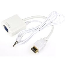 Gold-Plated Active Hdmi To Vga Adapter Converter Cable With Audio (Male To Female) For Pc, Tv, Laptops, Dvd Players With A 3.5Mm To 3.5Mm Cable-White- INTL