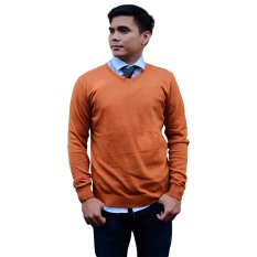 Gomuda Sweater Rajut Pria V-Neck Polos - Coklat Madu