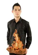Hansen & Lisa Kemeja Batik Sutra Lengan Panjang - Hitam Motif Coklat