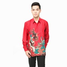 Hansen & Lisa Kemeja Batik Sutra Lengan Panjang Merah