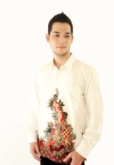 Hansen & Lisa Kemeja Batik Sutra Lengan Panjang - Putih Motif Merah
