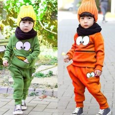 Happycat Cute Kids Boys Lovely Big Eyes Printed Zipper Front Long Sleeve Pullover Hoodie Tops and Pants Two Pieces Outfits Set (Green) (110) (Intl)