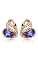 HKS HKS88186Qs Dream Swan Austria Crystal Earrings Purple Violet Champagne Gold