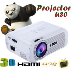 huaxian 1000 Lumens LCD LED Mini Projector 1080P HD Home Cinema Theater Projector (White, UK Plug)