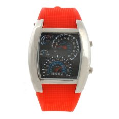HZ4641 Unisex Blue Binary LED Light Dot Matrix Car Meter Dial Waterproof Aviation Wrist Watch with Date /Week (Red) (Intl)