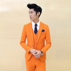 Jaket Kulit - Setelan Jas Pria Color Trendy Style - Orange