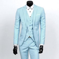 Jaket Kulit - Setelan Jas Pria Trend Stylish - Biru Silver