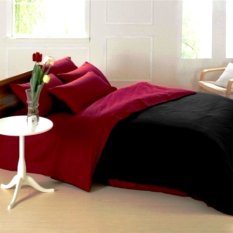Jaxine Bed Cover Katun Prada Tanpa Sprei Hitam Maroon Uk. Double