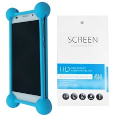 Kasing Universal Wadah Cover Silikon Case Casing - Biru + Gratis 1 Clear Screen Protector for Nokia Lumia 1020