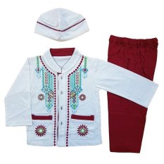 Koko Baju Muslim Koko (6-12 Bulan) Anak Bayi Laki-Laki Setelan Set Peci LY5-Merah