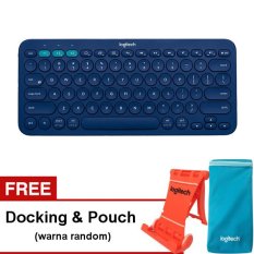 Logitech K380 Multi Device Bluetooth Keyboard - Biru + Gratis Docking & Pouch