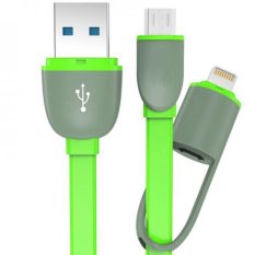 Magic 2 in 1 Duo Magic Cable Lightning and Micro USB Cable for Android / iOS - Round Split Back Model - Hijau