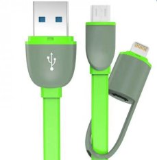 Magic 2 in 1 Duo Magic Cable Lightning and Micro USB Cable for Android / iOS - Round Split Back Model - Hijau