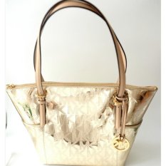 Michael Kors Jet Set East West Top Zip Signature Tote (Gold)