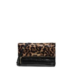 Michael Kors Leopard Jet Set Travel Mixed Media Large Flap Clutch Haircalf Black Leather New IV07YWKGZRP (Intl)