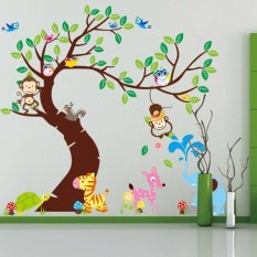 Monyet lucu bermain di pohon Stiker dinding untuk kamar anak-anak Dekoratif adesivo de Parede removable wall decal pvc (Intl)