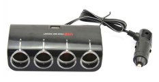 niceEshop 4-Socket Cigarette Lighter Power Adapter DC Outlet Splitter Dual-Port USB Car Charger for Cell Phones IPads Tablet Computers, Black and Red - Intl