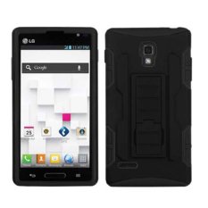 niceEshop Black PC And Silicone Armor Rugged Hybrid Case with Dual Kickstand for LG Optimus L9 P769 (Intl)