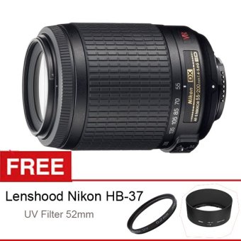 Nikon AF-S DX 55-200mm f/4-5.6 VR, Free Lenshood Nikon HB-37 dan UV Filter 52mm