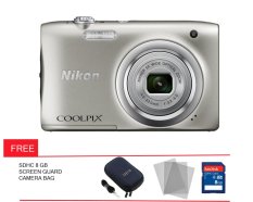 Nikon Coolpix A 100 - 20- MP - Silver + Gratis Screen Guard + Memory + Tas Kamera