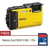 Nikon Coolpix AW130 Waterproof Digital Camera - 16MP - 5x Optical Zoom - Kuning + Gratis SDHC 8 GB