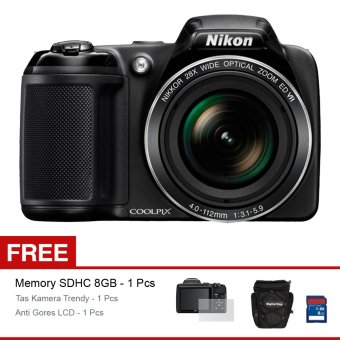 Nikon Coolpix L340 Kamera Digital - 20.2 MP - Hitam + Gratis SD Card 8GB + Tas + Anti Gores LCD