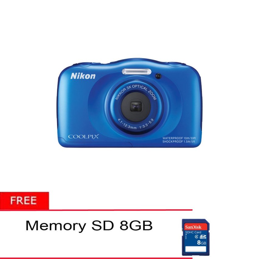Nikon Coolpix S33 - 13MP - 3x Optical Zoom - Biru + SD 8Gb