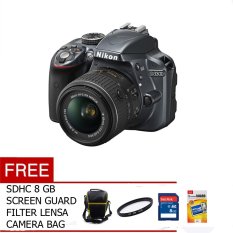 Nikon D3300 - 24 MP - Lensa Kit 18-55mm VR II - Hitam + Free SDHC 8 GB+Filter UV+Tas Kamera+ Sceen Guard