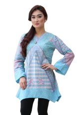 Oktovina-HouseOfBatik Blus Lengan Panjang Batik Katun - Femme Batik BLPKE-2A - Tosca Biru
