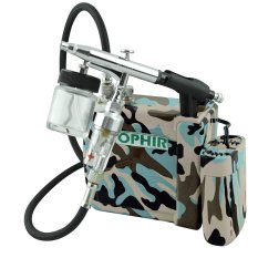 OPHIR Blue Camouflage 100-240V Airbrush Dual Action Spray Paint Air Brush Set for Body Paint Tattoo Craft Cake Toy (Intl)