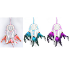 Pearl Circle-shaped Dream Catcher Feathers Wall Hanging Decoration Purple