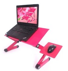 Portable Meja Laptop Portable Aluminium with cooler big fan mousepad - Pink
