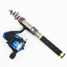 Rainbow 2015 New Arrival ! 1.3-2.4m Carbon Metal Mini Telescopic Fishing Rod set Fishing rod with line Spinning Fishing Reel-Gold Fishing reel