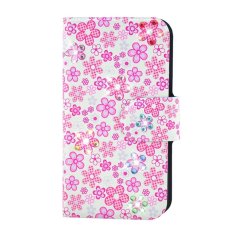 Rhinestone Small Pink Flower Design Card Slot Magnetic PU Leather Flip Case Cover Compatible For LG Optimus L9 P760 P765