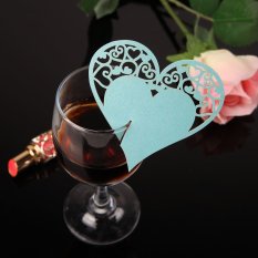 S & F 50PCS Fashion Heart-shaped Wine Glass Place Card Wedding Party Decor Blue - Intl