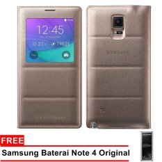 Samsung Flip Cover S View for Galaxy Note 4 Auto Lock Original - Gold + Gratis Samsung Baterai Note 4 Original