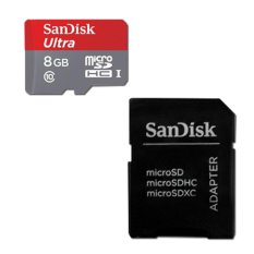 Sandisk Micro SD 8Gb Class 10 Speed 48mbps+adaptor (Black)